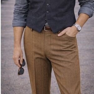 Vintage Mr Levis Sta-Prest Slacks Mens Brown Chevron Pattern Trousers 34 x 31x